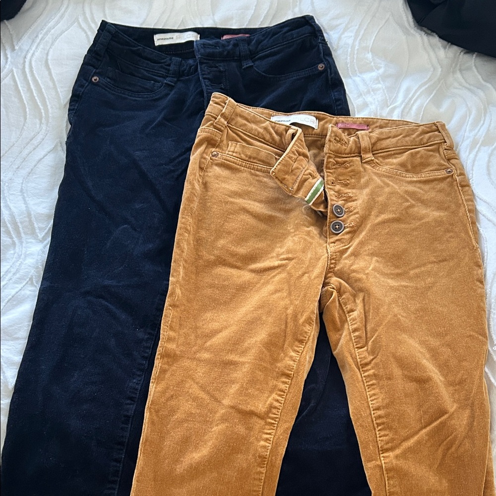 Bundle of Anthro Pilcro Stretch Skinny Corduroy Pants Set in Navy and Gold